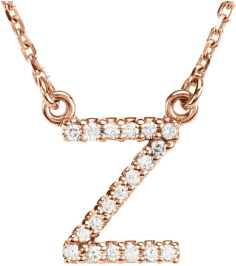 67311 Necklace Set 14K Rose Initial Z Natural Diamond Round 1 Mm I1, G-H 0.08 Ctw 16 In Polished .08 Ctw Natural Diamond Necklace