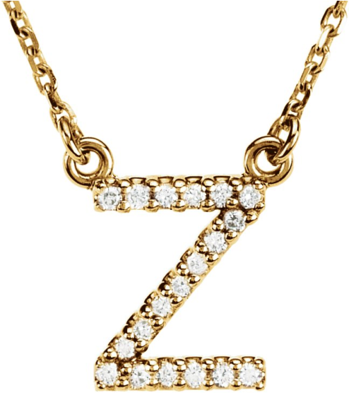 67311 Necklace Set 14K Yellow Initial Z Natural Diamond Round 1 Mm I1, G-H 0.08 Ctw 16 In Polished .08 Ctw Natural Diamond Necklace