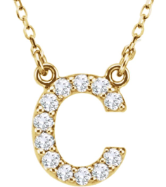 67311 Necklace Set 14K Yellow Initial C Natural Diamond Round I1, G-H 18 Ctw 16 In Polished 18 Ctw Natural Diamond Necklace