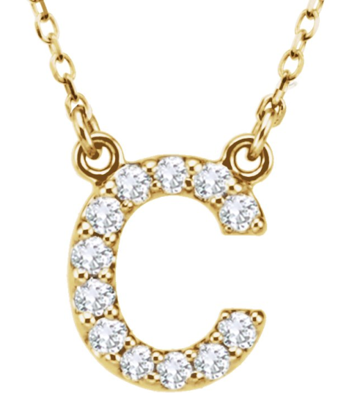 67311 Necklace Set 14K Yellow Initial C Natural Diamond Round I1, G-H 18 Ctw 16 In Polished 18 Ctw Natural Diamond Necklace