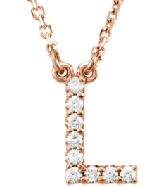 67311 Necklace Set 14K Rose Initial L Natural Diamond Round 1.3 Mm I1, G-H 0.08 Ctw 16 In Polished .08 Ctw Natural Diamond Necklace