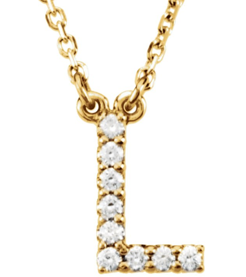 67311 Necklace Set 14K Yellow Initial L Natural Diamond Round 1.3 Mm I1, G-H 0.08 Ctw 16 In Polished .08 Ctw Natural Diamond Necklace