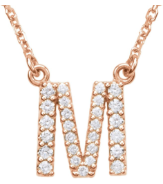 67311 Necklace Set 14K Rose Initial M Natural Diamond Round I1, G-H 16 Ctw 16 In Polished 16 Ctw Natural Diamond Necklace
