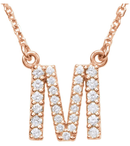 67311 Necklace Set 14K Rose Initial M Natural Diamond Round I1, G-H 16 Ctw 16 In Polished 16 Ctw Natural Diamond Necklace