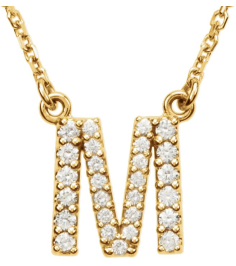 67311 Necklace Set 14K Yellow Initial M Natural Diamond Round I1, G-H 18 Ctw 16 In Polished 18 Ctw Natural Diamond Necklace