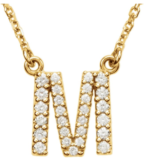 67311 Necklace Set 14K Yellow Initial M Natural Diamond Round I1, G-H 18 Ctw 16 In Polished 18 Ctw Natural Diamond Necklace