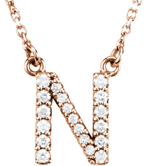 67311 Necklace Set 14K Rose Initial N Natural Diamond Round I1, G-H 18 Ctw 16 In Polished 18 Ctw Natural Diamond Necklace
