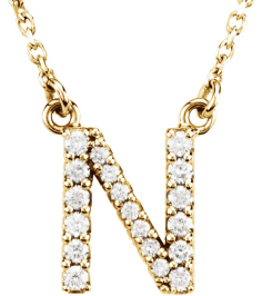67311 Necklace Set 14K Yellow Initial N Natural Diamond Round I1, G-H 18 Ctw 16 In Polished 18 Ctw Natural Diamond Necklace