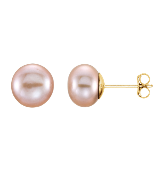 651659 14K Yellow Set Pearl Cultured Pink Freshwater Pearl Pair 7.0-8.0 Mm Friction Friction Backs Included Polished Freshwater Pink Cultured Pearl Earrings