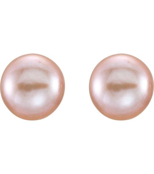 651659 14K Yellow Set Pearl Cultured Pink Freshwater Pearl Pair 7.0-8.0 Mm Friction Friction Backs Included Polished Freshwater Pink Cultured Pearl Earrings