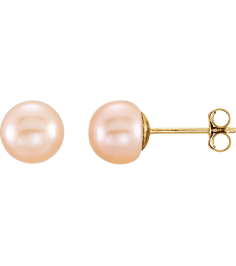 651659 14K Yellow Set Pearl Cultured Pink Freshwater Pearl Pair 6.0-7.0 Mm Friction Friction Backs Included Polished Freshwater Pink Cultured Pearl Earrings