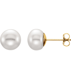 651659 14K Yellow Set Pearl Cultured White Freshwater Pearl Pair 7.0-8.0 Mm Friction Friction Backs Included Polished Freshwater White Cultured Pearl Earrings