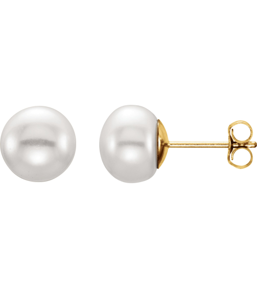 651659 14K Yellow Set Pearl Cultured White Freshwater Pearl Pair 7.0-8.0 Mm Friction Friction Backs Included Polished Freshwater White Cultured Pearl Earrings
