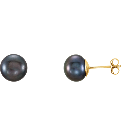 651659 14K Yellow Set Pearl Cultured Black Freshwater Pearl Pair 7.0-8.0 Mm Friction Friction Backs Included Polished Freshwater Black Cultured Pearl Earrings