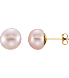 651659 14K Yellow Set Pearl Cultured Pink Freshwater Pearl Pair 8.0-9.0 Mm Friction Friction Backs Included Polished Freshwater Pink Cultured Pearl Earrings