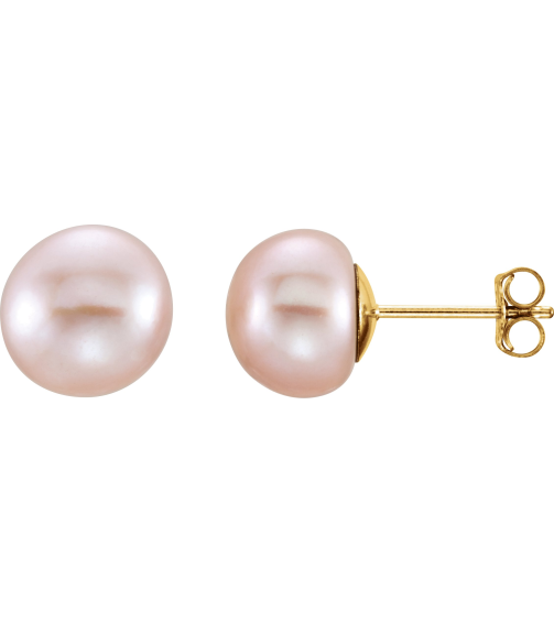 651659 14K Yellow Set Pearl Cultured Pink Freshwater Pearl Pair 8.0-9.0 Mm Friction Friction Backs Included Polished Freshwater Pink Cultured Pearl Earrings