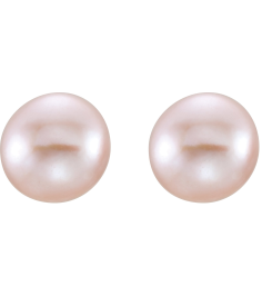 651659 14K Yellow Set Pearl Cultured Pink Freshwater Pearl Pair 8.0-9.0 Mm Friction Friction Backs Included Polished Freshwater Pink Cultured Pearl Earrings