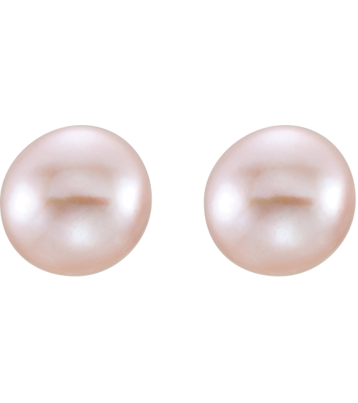 651659 14K Yellow Set Pearl Cultured Pink Freshwater Pearl Pair 8.0-9.0 Mm Friction Friction Backs Included Polished Freshwater Pink Cultured Pearl Earrings