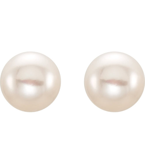 651659 14K Yellow Set Pearl Cultured White Freshwater Pearl Pair 8.0-9.0 Mm Friction Friction Backs Included Polished Freshwater White Cultured Pearl Earrings