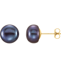 651659 14K Yellow Set Pearl Cultured Black Freshwater Pearl Pair 8.0-9.0 Mm Friction Friction Backs Included Polished Freshwater Black Cultured Pearl Earrings