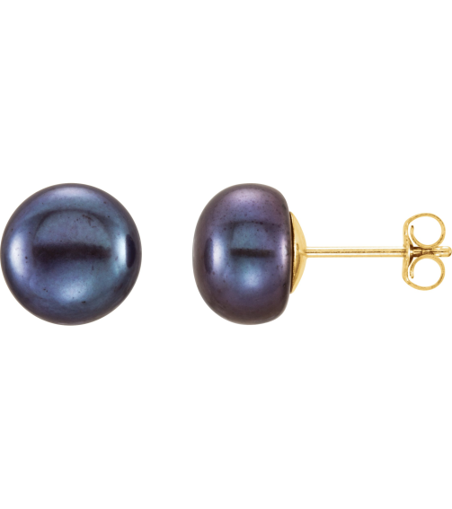 651659 14K Yellow Set Pearl Cultured Black Freshwater Pearl Pair 8.0-9.0 Mm Friction Friction Backs Included Polished Freshwater Black Cultured Pearl Earrings