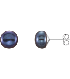 651659 Sterling Silver Set Pearl Cultured Black Freshwater Pearl Pair 8.0-9.0 Mm Friction Friction Backs Included Polished Freshwater Black Cultured Pearl Earrings