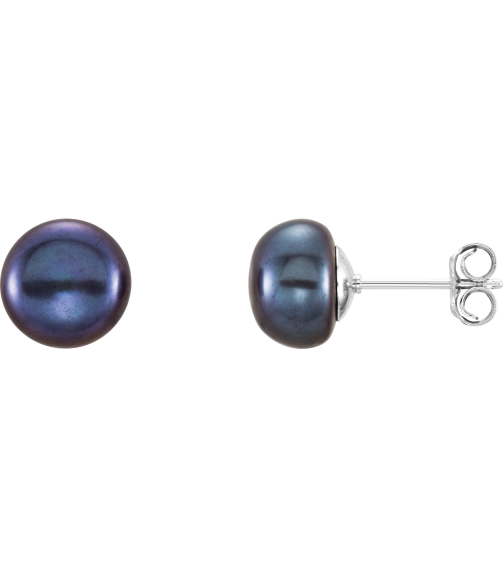 651659 Sterling Silver Set Pearl Cultured Black Freshwater Pearl Pair 8.0-9.0 Mm Friction Friction Backs Included Polished Freshwater Black Cultured Pearl Earrings
