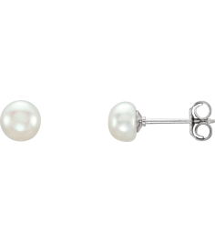 651659 Sterling Silver Set Pearl Cultured White Freshwater Pearl Pair 5.0-6.0 Mm Friction Friction Backs Included Polished Freshwater White Cultured Pearl Earrings