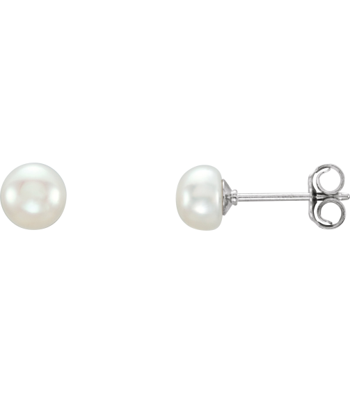 651659 Sterling Silver Set Pearl Cultured White Freshwater Pearl Pair 5.0-6.0 Mm Friction Friction Backs Included Polished Freshwater White Cultured Pearl Earrings