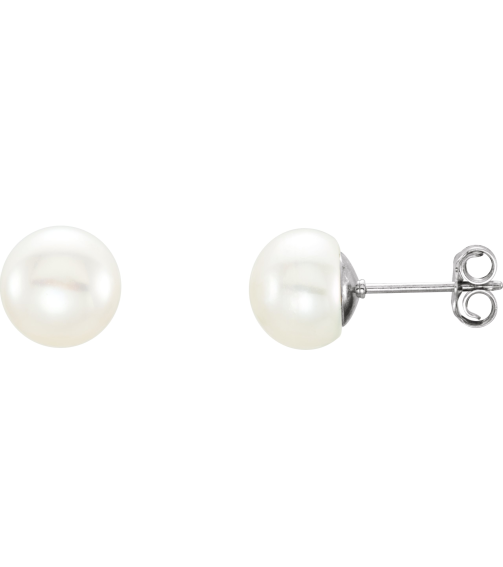 651659 Sterling Silver Set Pearl Cultured White Freshwater Pearl Pair 8.0-9.0 Mm Friction Friction Backs Included Polished Freshwater White Cultured Pearl Earrings