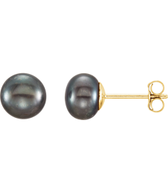 651659 14K Yellow Set Pearl Cultured Black Freshwater Pearl Pair 6.0-7.0 Mm Friction Friction Backs Included Polished Freshwater Black Cultured Pearl Earrings