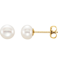 651659 14K Yellow Set Pearl Cultured White Freshwater Pearl Pair 5.0-6.0 Mm Friction Friction Backs Included Polished Freshwater White Cultured Pearl Earrings