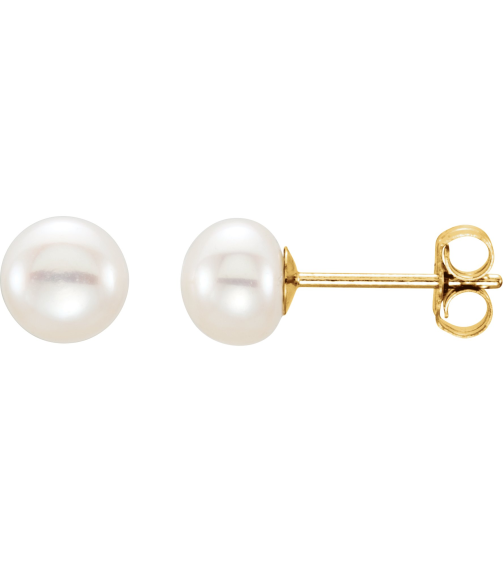 651659 14K Yellow Set Pearl Cultured White Freshwater Pearl Pair 5.0-6.0 Mm Friction Friction Backs Included Polished Freshwater White Cultured Pearl Earrings