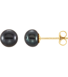 651659 14K Yellow Set Pearl Cultured Black Freshwater Pearl Pair 5.0-6.0 Mm Friction Friction Backs Included Polished Freshwater Black Cultured Pearl Earrings
