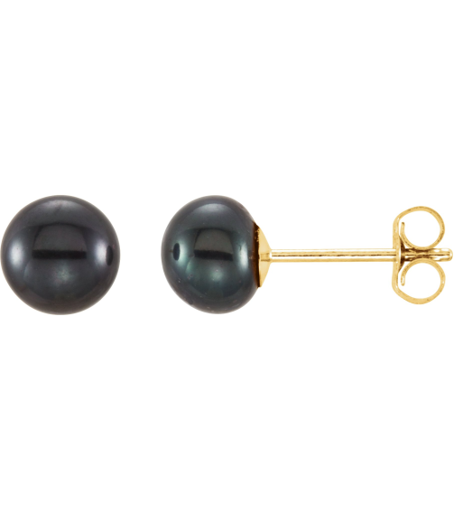 651659 14K Yellow Set Pearl Cultured Black Freshwater Pearl Pair 5.0-6.0 Mm Friction Friction Backs Included Polished Freshwater Black Cultured Pearl Earrings