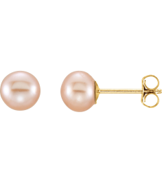 651659 14K Yellow Set Pearl Cultured Pink Freshwater Pearl Pair 5.0-6.0 Mm Friction Friction Backs Included Polished Freshwater Pink Cultured Pearl Earrings