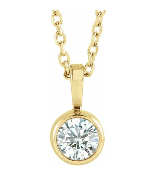 14K Yellow 1/4 CT Natural Diamond Bezel-Set Solitaire 16-18" Necklace