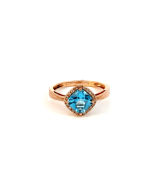 14K/R/GOLD AQUAMARINE RING D/0.27CTW